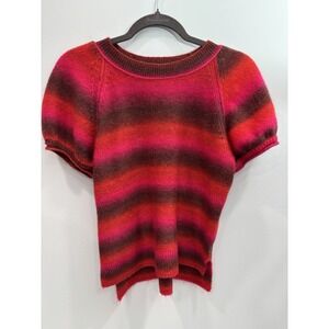 NEW Universal Thread XS Striped Knit Puff Sleeve Sweater Top Pink Red Ombre